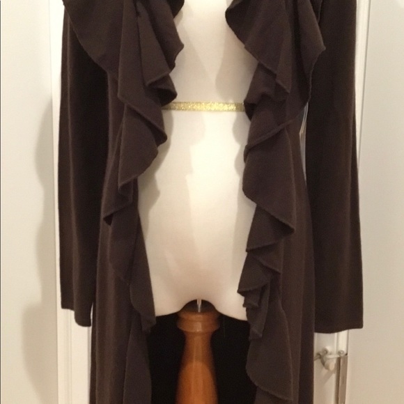 WHITE+WARREN RUFFLED CASHMERE LONG SWEATER DUSTER - Picture 2 of 13